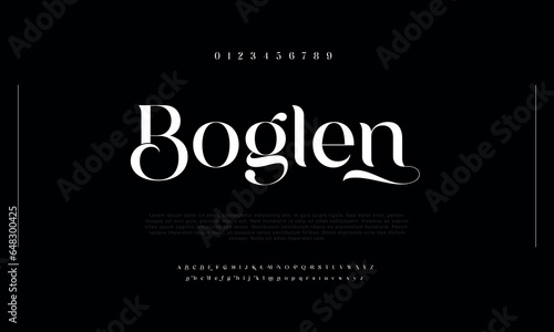 Boglen  Abstract Fashion font alphabet. Minimal modern urban fonts for logo, brand etc. Typography typeface uppercase lowercase and number. vector illustration