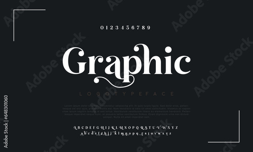 Graphic Elegant Font Uppercase Lowercase and Number. Classic Lettering Minimal Fashion Designs. Typography modern serif fonts regular decorative vintage concept. vector illustration