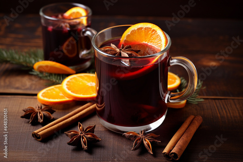 Warm Mug Of Mulled Wine With Orange Slices And Cloves