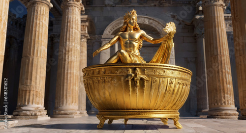 Baño de oro en un templo griego con columnas.