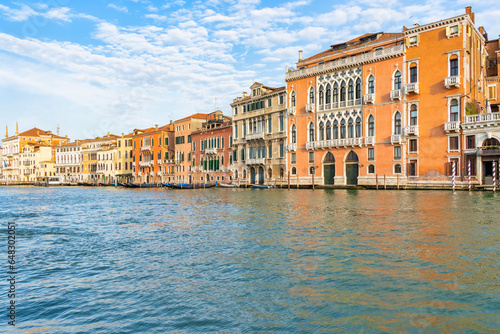 Picture with the Grand Canal at sunset or sunrise in Venice, Italy.