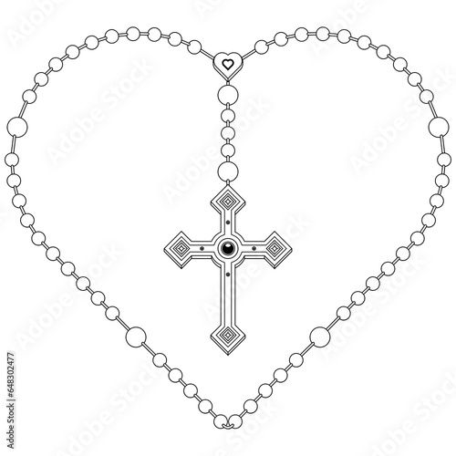 Heart-shaped rosary, rosary with Christian cross, symbol of the Catholic religion