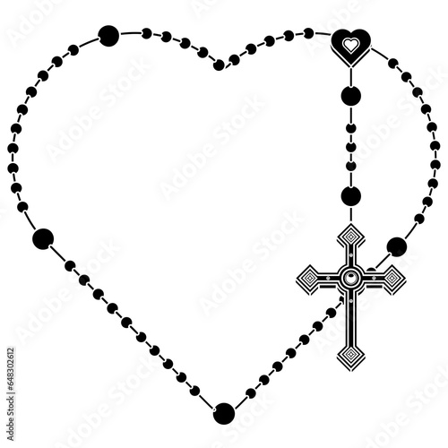 Heart-shaped rosary, rosary with Christian cross, symbol of the Catholic religion