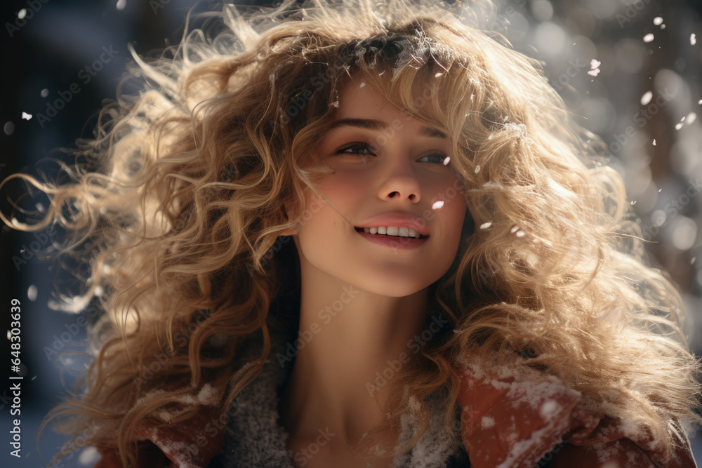 Beauty Winter Girl Blowing Snow in frosty winter Park Beauty Winter Girl Blowing Snow in frosty winter Park