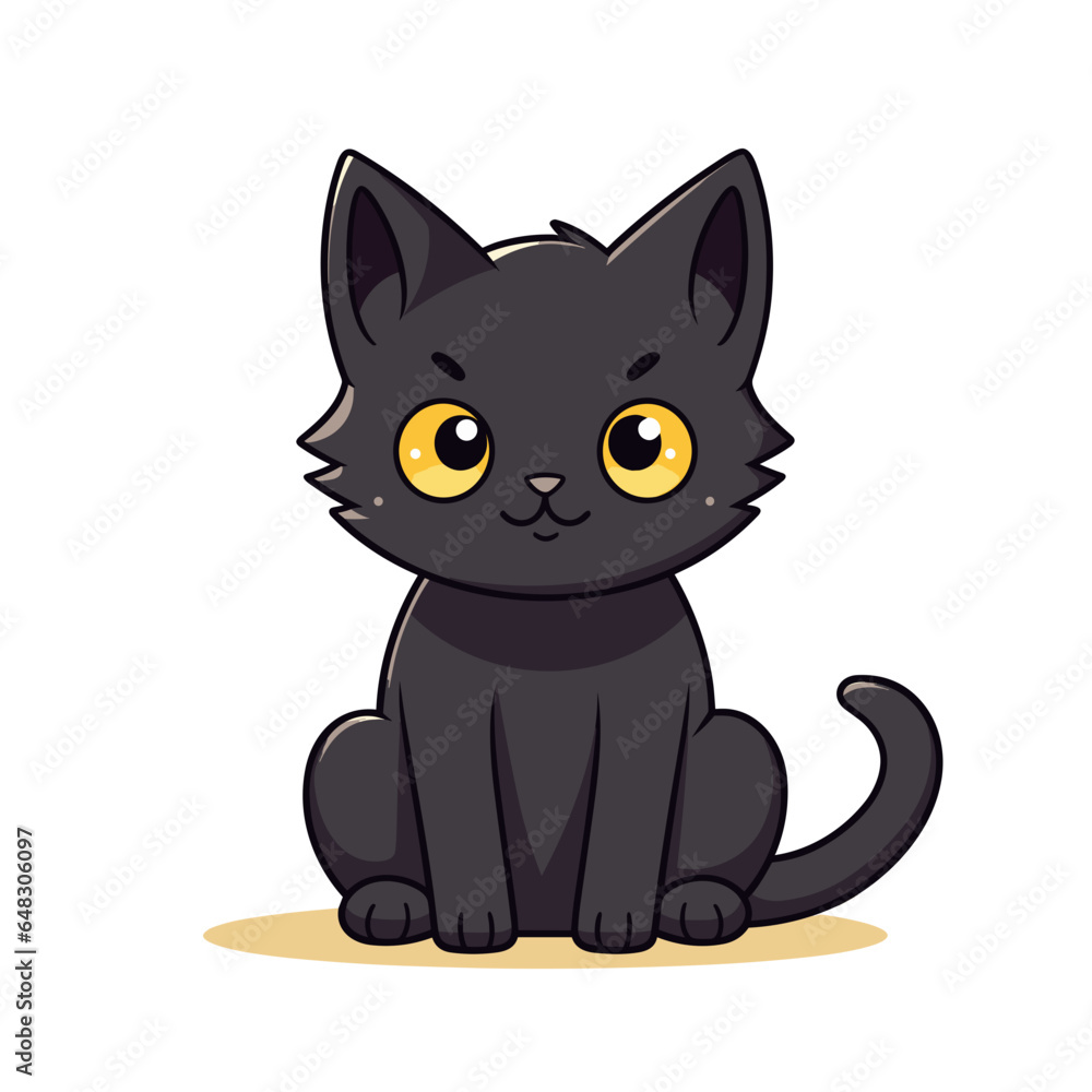 Fototapeta premium Kawaii Black Cat character, ideal for Halloween, spooky events, clipart, and sticker creations.