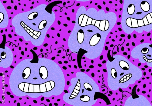 Cartoon retro seamless Halloween pumpkins pattern for kids clothes print and wrapping paper and fashion textile