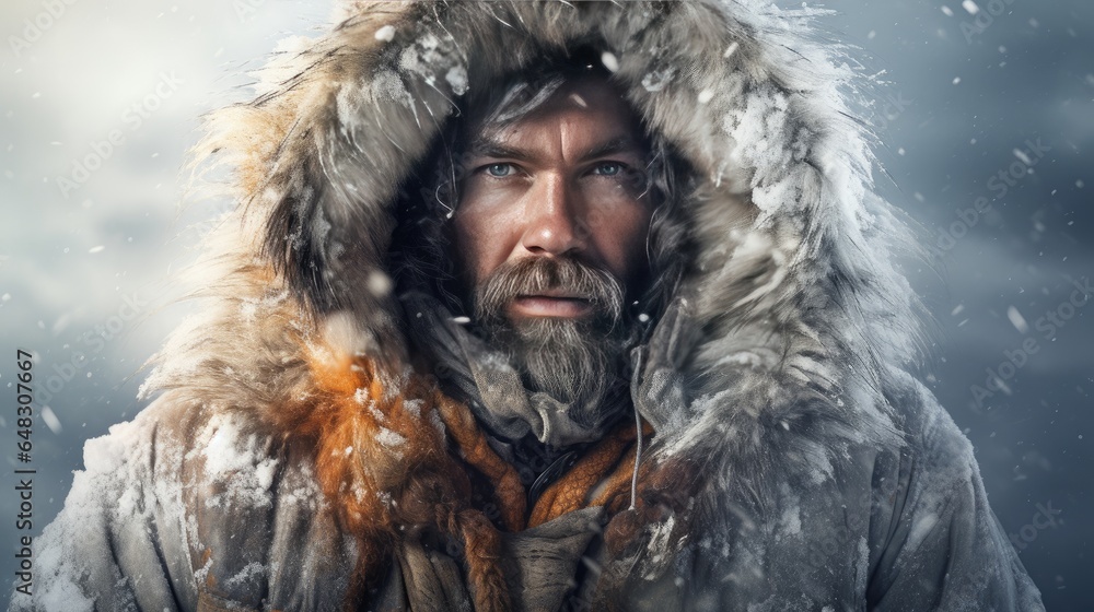 Fototapeta premium Man in extreme winter weather conditions