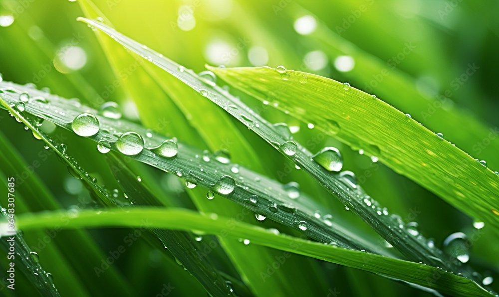 Naklejka premium Grass with dew drops background 