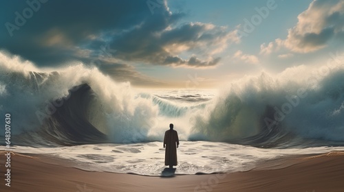 Religious biblical concept, the story of Moses parting the sea, flight from Pharaoh, the Jews, belief in God and Jesus Christ , the liberation of the Jews from Egyptian captivity, the miracle .