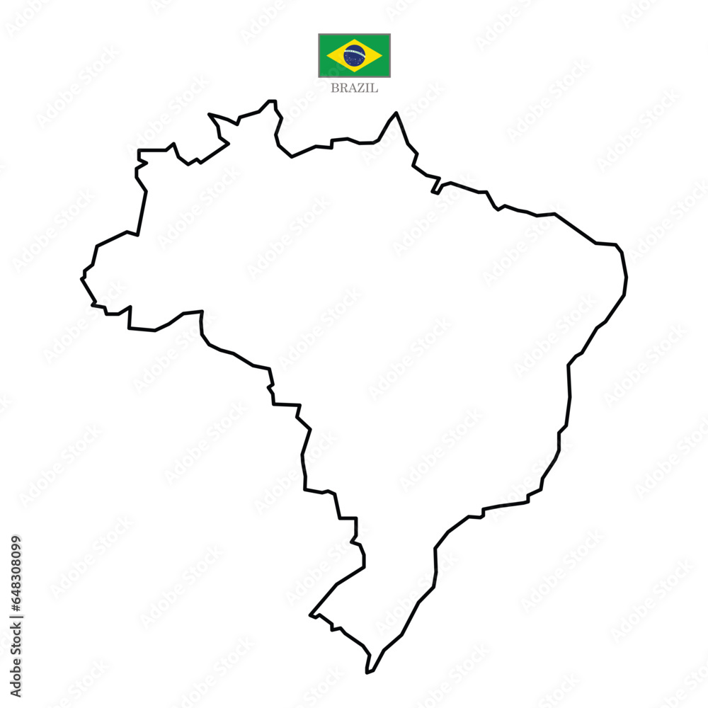 Brazil contour vector map with flag in color. Background map eps 10