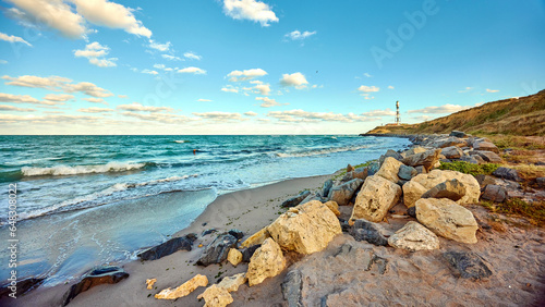 Fototapeta Naklejka Na Ścianę i Meble -  Amazing summer nature landscape on the Black sea coast at Tuzla beach, Romania