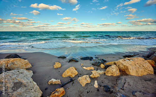 Fototapeta Naklejka Na Ścianę i Meble -  Amazing summer nature landscape on the Black sea coast at Tuzla beach, Romania