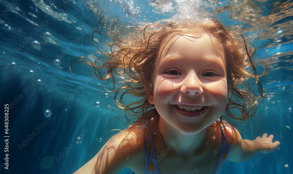 child underwater  in pool