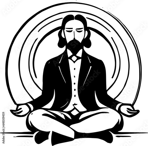 Stoic man meditating, yoga, icon