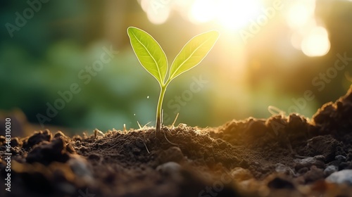 Nature background - a fresh green sprout emerging from the earth, symbolizing growth and renewal in nature