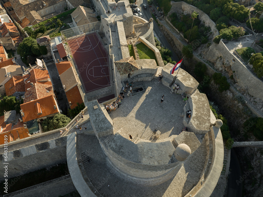 Aerial topdown shot of Dubrovnik old town castle Aerial topdown shot of Dubrovnik old town castle
