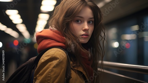 Portrait of a young woman in the subway