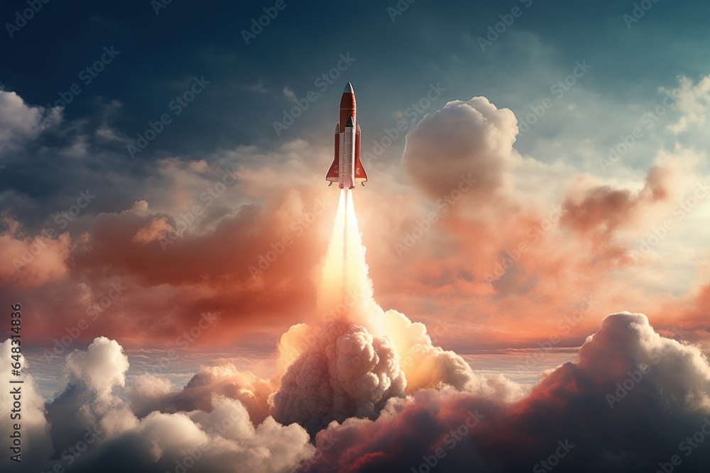 Sundown Flight: Rocket Pierces the Clouds
