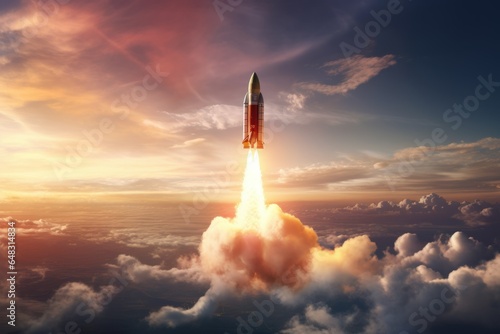 Rocket Journey Through Dusk Skies 
