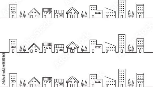 シンプルな街並みの線画セット　塗りなし