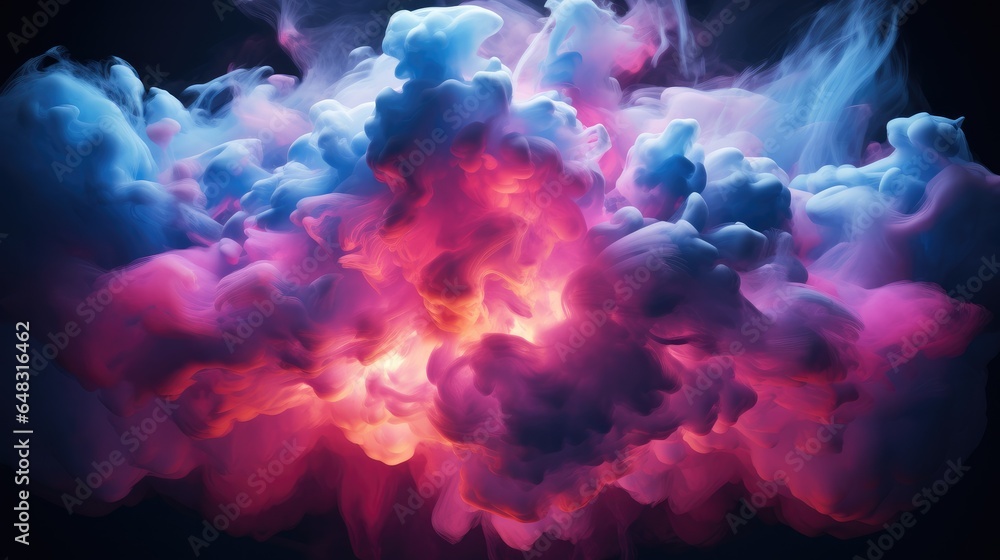 Fototapeta premium 3d render, Abstract stormy cloud glowing from inside with bright pink blue light, Neon background, Bright color.