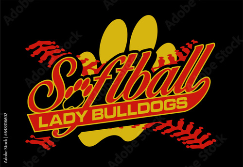 lady bulldogs softball team design in script with tail for school, college or league sports