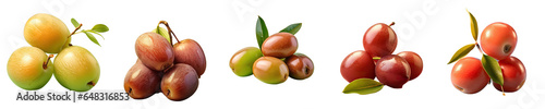 Png Set Close up view of jujube fruits on a transparent background photo