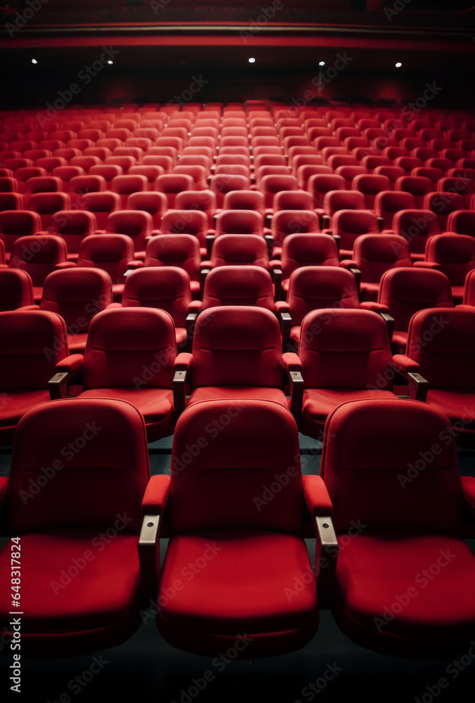 Obraz premium Empty cinema hall. Red seats. The concept of friendship, good movies and fun.