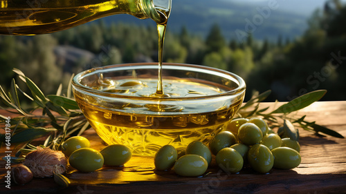 Extra virgin olive oil and fresh olives