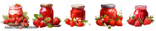 Png Set Jam and strawberries in a black jar transparent background