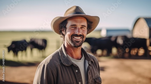 Happy male farmer standing in a farm.