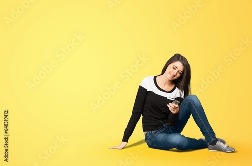 young happy person use mobile phone