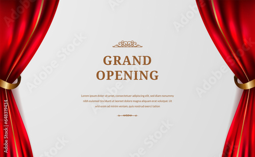 Grand opening with luxury glamour red curtain satin silk cloth drapery for invitation vip banner background