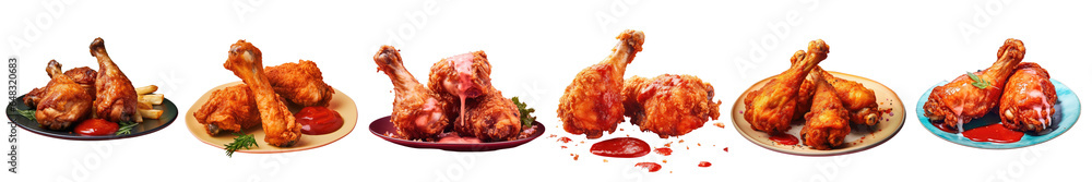 Png Set Ketchup covered crispy legs of chicken transparent background Png Set Ketchup covered crispy legs of chicken transparent background