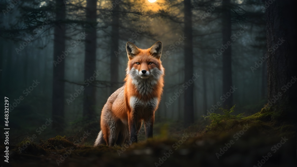 Obraz premium red fox in the forest cinematic