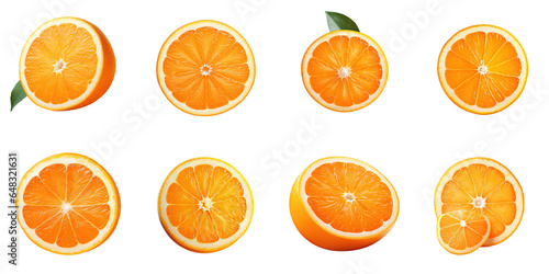 Png Set Orange fruit and slice on a transparent background with clipping path white background glass