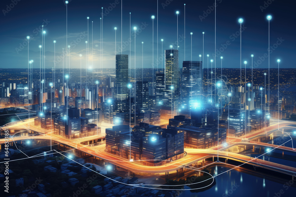 Naklejka premium Smart city and communication network concept. 5G