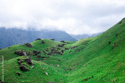 Beautiful view of Mount Elbrus and mountains , North Caucasus mountains, plateau Bermamyt photo