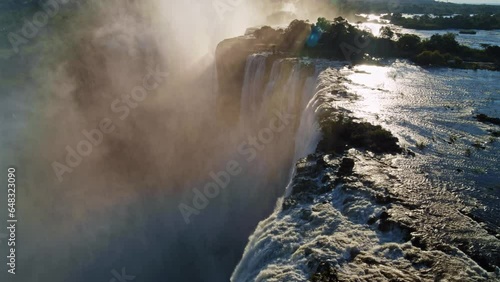 Wide, Drone Shot of Victoria Falls At Sunset