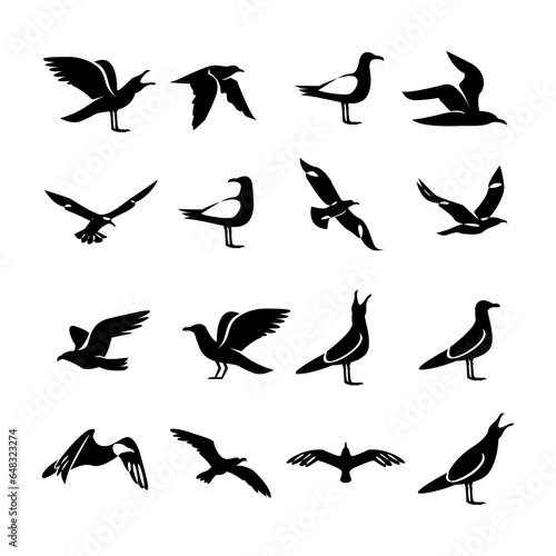 Seagull silhouette black white logo icon design template © alpha