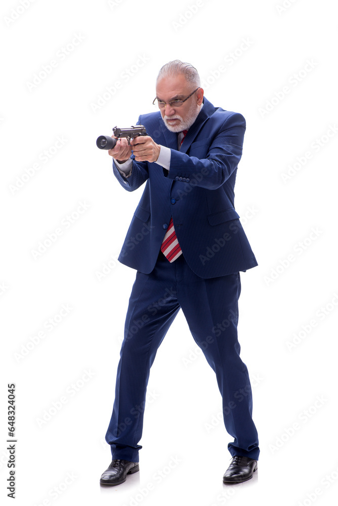 Old policeman with gun isolated on white Old policeman with gun isolated on white