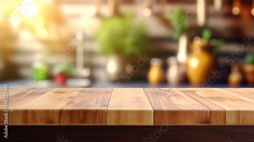 Wooden boards with a view of the kitchen for product placement