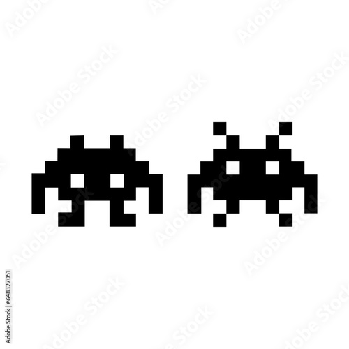  funny pixel monsters. Vintage pixel art. retro cartoon.