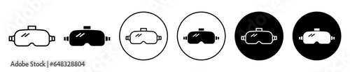 AR headset icon. 360 metaverse stimulation face glasses symbol. Augmented or virtual reality headset vector. VR 3D tech device sign.