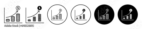 Revenue icon. Company business growth financial chart with dollar coin symbol. Net profit or earning increase with inflation vector. Long term return on investment sign.
