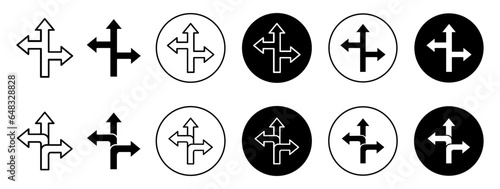 three direction sign. 3 path way direction signboard arrow symbol. road side split pointer to navigation while travel vector.