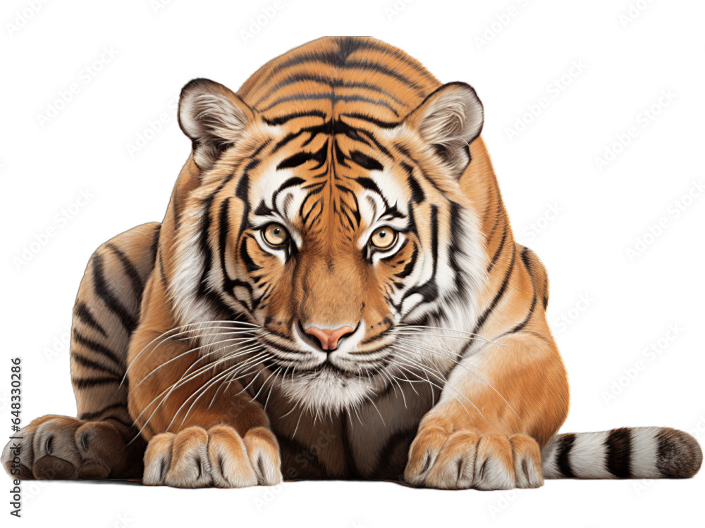 Fototapeta premium Bengal Tiger Crouching Transparent