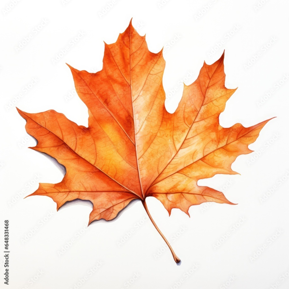 Fall Leaf Watercolor Illustration on a White Background