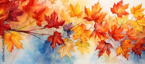 Fall/ Autumn Leaf Watercolor Background Banner © JJAVA