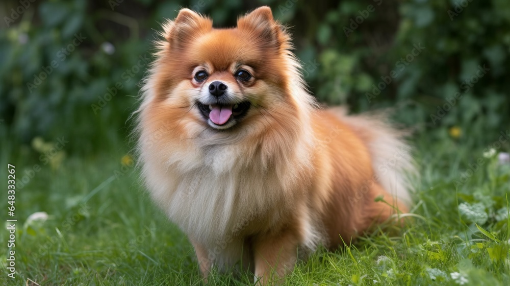 playful pomeranian dog in the grass, park, field, yard playful pomeranian dog in the grass, park, field, yard